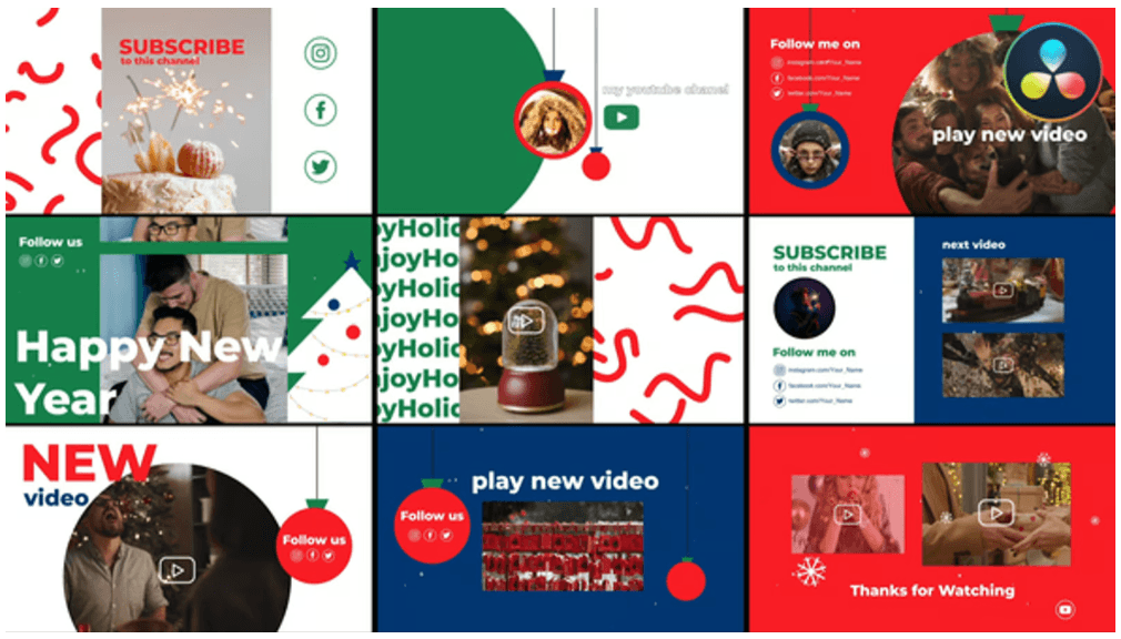 New Year 2027 YouTube End Screens | Free Templates for Davinci Resolve