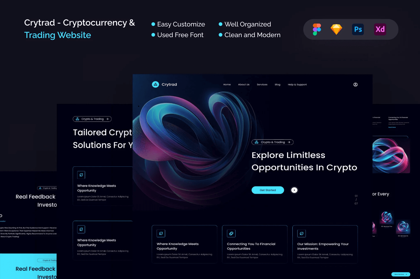 Crytrad – Cryptocurrency & Trading Website |Free Template for Photoshop and Figma