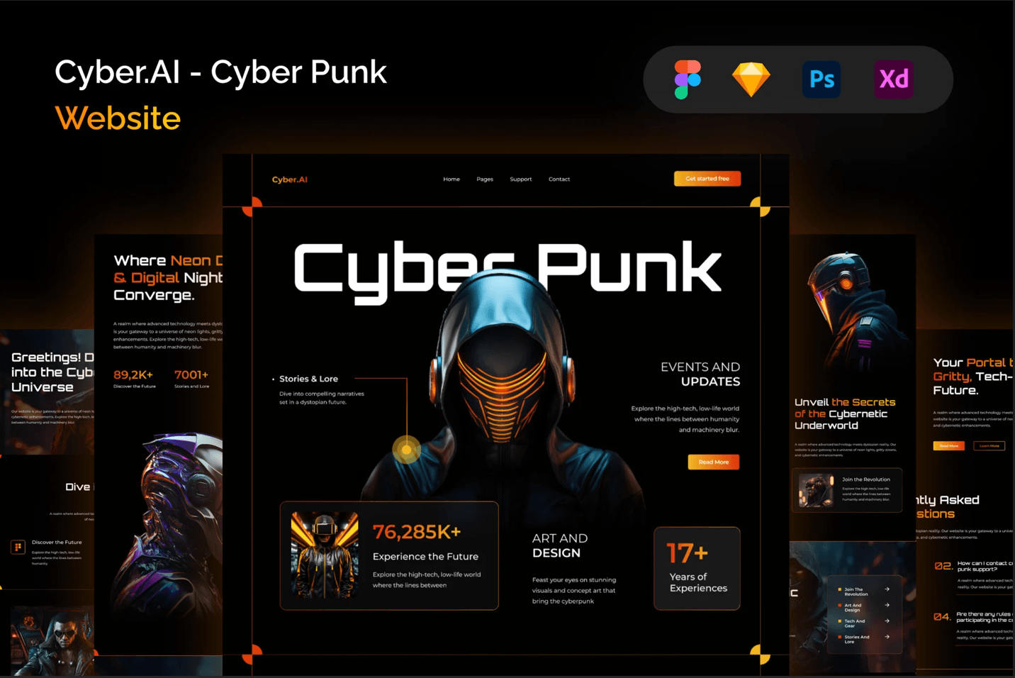 Cyber.AI – Cyber Punk Website |Free Template for Photoshop